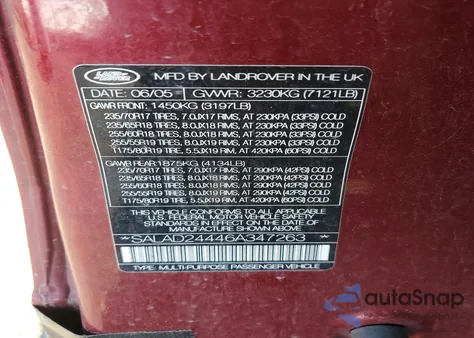 2006 Land Rover Lr3 Se z USA, uszkodzony, nr VIN SALAD24446A347263